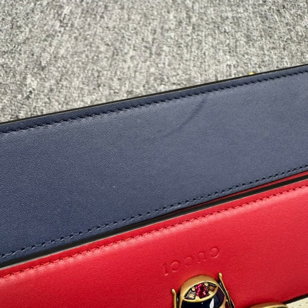 Authentic GUCCI Queen Margaret Red&White&Navy Leather Shoulder Bag 585-120524 - Picture 5 of 15